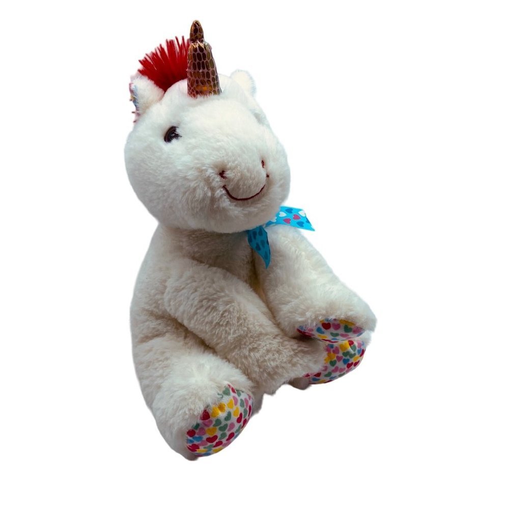 Hug & Luv White Rainbow Heart Valentine Unicorn Stuffed Plush Animal Toy 12"x 8"